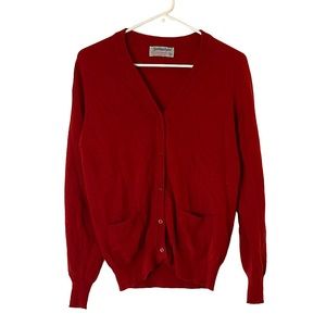 Ballantyne Vintage Scottish Red Pure Cashmere Cardigan Sweater